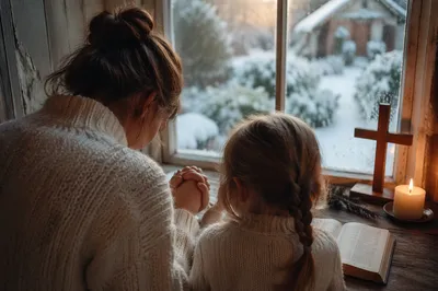 Winter Morning Prayer by Frosted Window