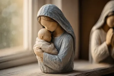 Mother and Child Figurine in Soft Light