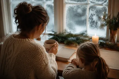 Mother and Child Praying in Winter Light