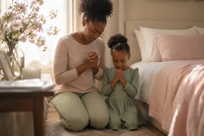 Mother and Daughter Praying by Bedside