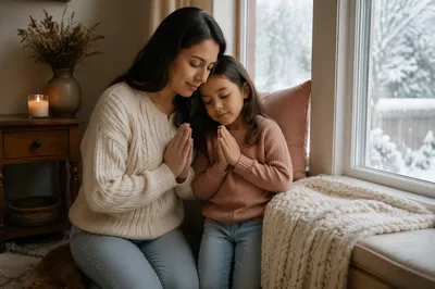 Mother and Daughter Praying by Window