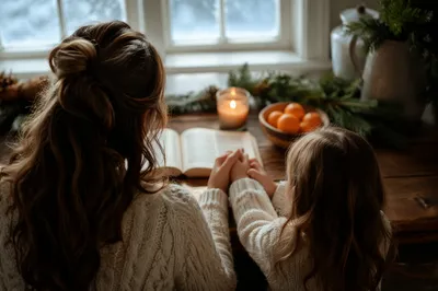 Mother and Child Praying in Winter Light