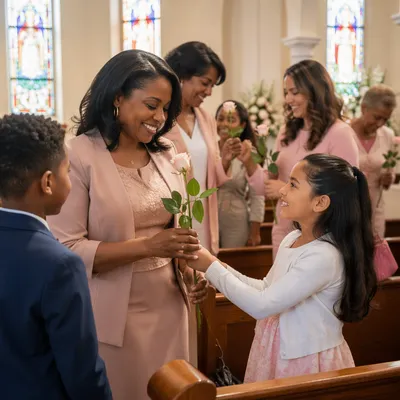 Mothers Receiving Roses in Church Sanctuary