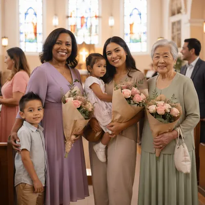 Mothers with Roses in Bright Church