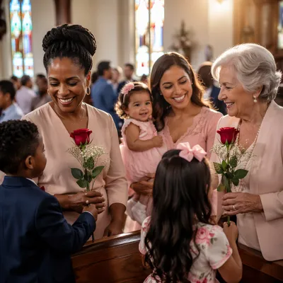 Mothers Receiving Roses in Church Interior