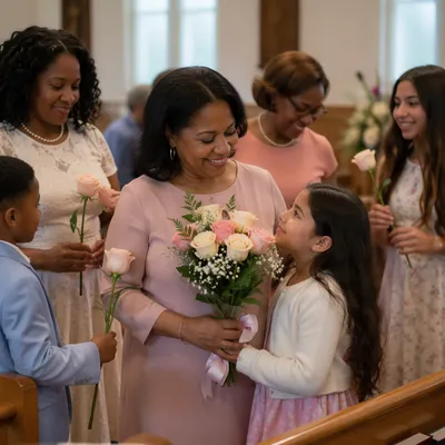Mothers Receiving Roses in Church Sanctuary