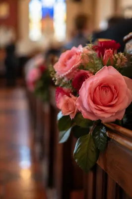 Mother’s Day Rose Bouquets on Church Pew