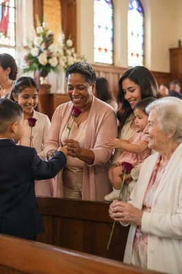 Mothers Receiving Roses in Church Interior