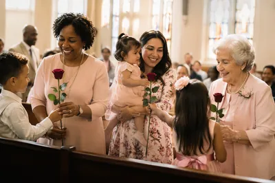 Mothers Receiving Roses in Church Interior