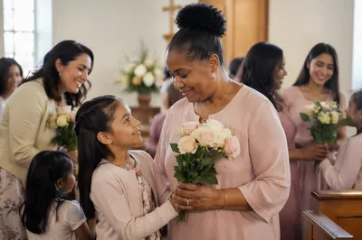 Mothers Receiving Roses in Church Sanctuary