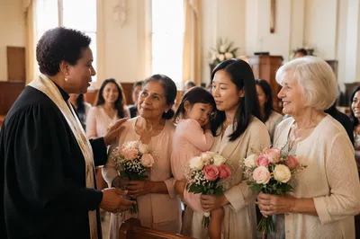 Mothers Receiving Roses in Bright Church