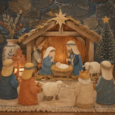 Warm Stable Nativity with Gentle Bokeh