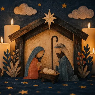 Warm Candlelit Nativity Stable Scene