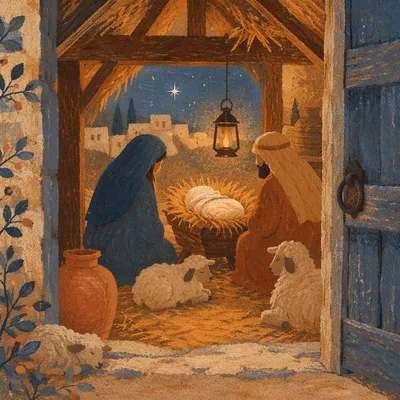 Warm Nativity Stable at Dusk