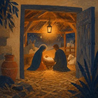 Warm Lantern Nativity in Humble Stable