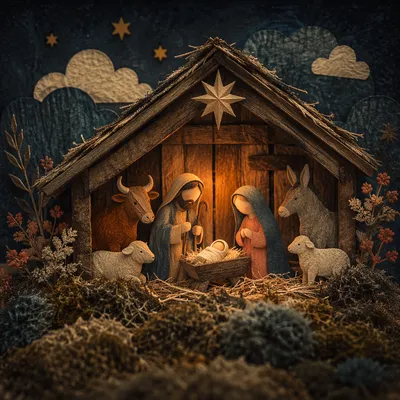Warm Nativity Stable in Seasonal Glow