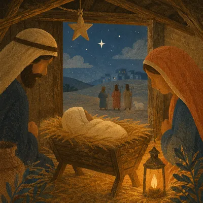 Warm Lantern Nativity in Rustic Stable