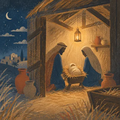 Warm Lantern Nativity in Humble Stable