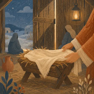 Warm Lantern Nativity in Rustic Stable