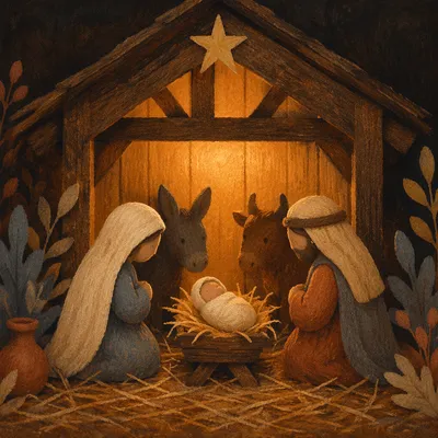 Warm Rustic Nativity Stable at Christmas