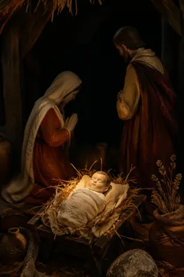 Warm Stable Nativity with Glowing Manger