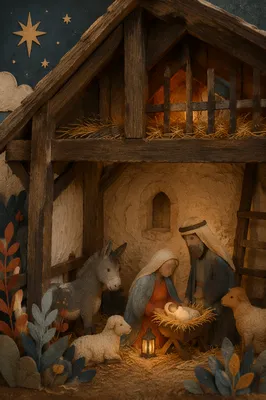 Warm Lantern Nativity Stable Diorama