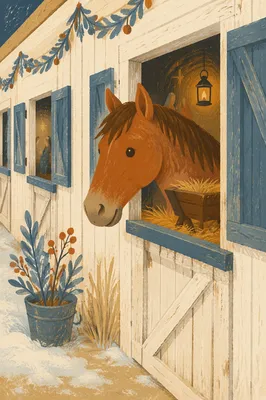 Warm Nativity Stable with Chestnut Horse