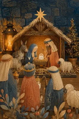 Warm Rustic Nativity Stable Close-Up