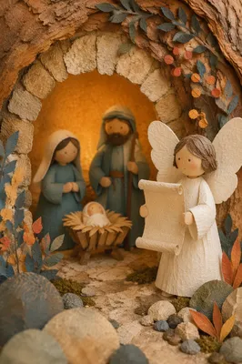 Warm Stable Nativity Through Rustic Arch