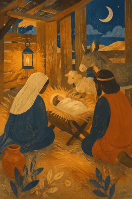 Warm Lantern Nativity in Humble Stable