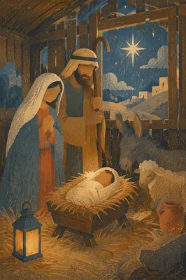 Warm Stable Nativity at Twilight