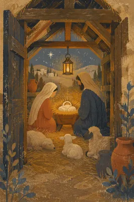 Warm Nativity Stable at Dusk