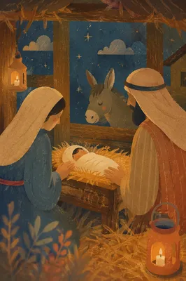Warm Stable Nativity at Twilight