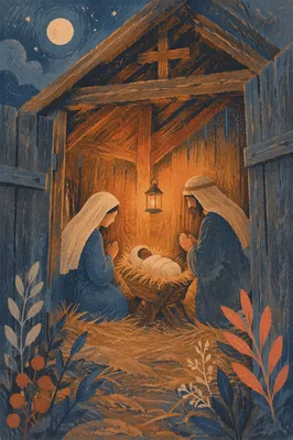 Warm Lantern Nativity in Rustic Stable