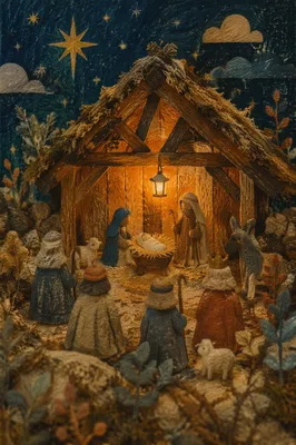 Warm Lantern Nativity in Rustic Stable