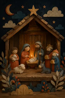 Handmade Nativity Stable in Warm Candlelight