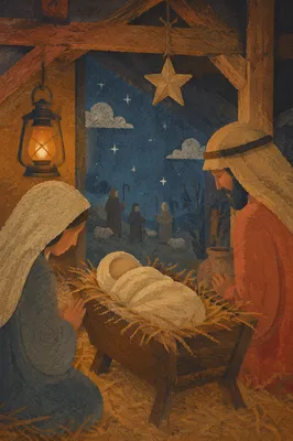 Warm Lantern Nativity in Rustic Stable