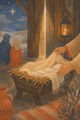 Warm Lantern Nativity in Rustic Stable