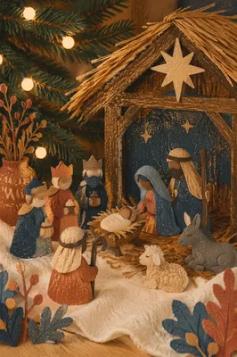 Warm Stable Nativity with Candlelit Bokeh