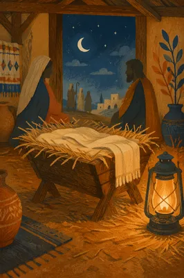 Warm Lantern Nativity in Humble Stable