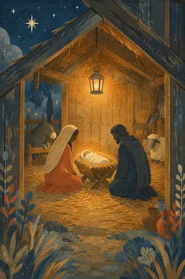 Warm Stable Nativity at Winter Blue Hour