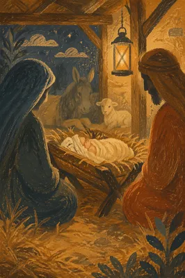 Warm Lantern Nativity in Rustic Stable