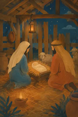 Warm Lantern Nativity in Humble Stable