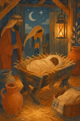 Warm Lantern Nativity in Rustic Stable