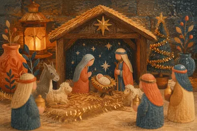 Warm Rustic Nativity Stable at Christmas