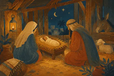 Warm Lantern Nativity in Humble Stable