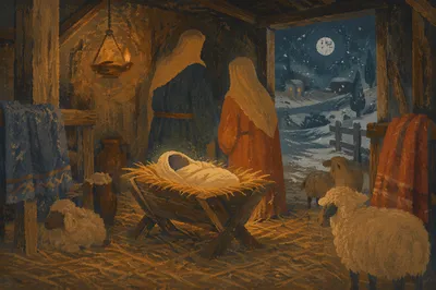 Warm Lantern Nativity in Humble Stable