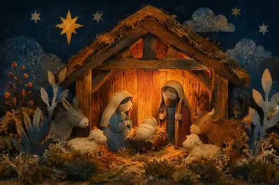 Warm Nativity Stable in Seasonal Glow