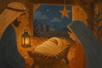 Warm Lantern Nativity in Rustic Stable