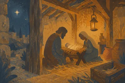 Warm Lantern Nativity in Humble Stable